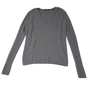 Folio 100% Cashmere Sweater Womens Medium Gray V-Neck Cable Knit Made in Japan